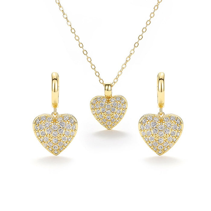 Heart Jewelry Set With Sparkling Pendant Necklace And Sweet Elegant Earrings For Women