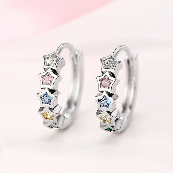 Y2K Sweet Colorful Zircon Star Earrings, Fashion Delicate Korean Style Women's Ear Jewelry