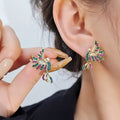 Ethnic Colorful Lucky Bird Stud Earrings For Women, Elegant Micro Inlaid Enamel Metal Jewelry view 1
