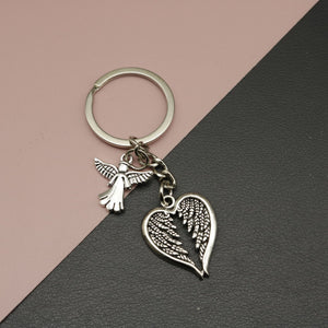 Zinc Alloy Angel Heart Wings Keychain Guardian Gift Key Ring