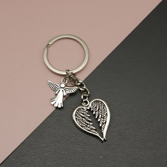 Zinc Alloy Angel Heart Wings Keychain Guardian Gift Key Ring
