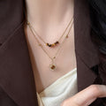 Light Luxury Maillard Style Double Layer Tiger Eye Sunflower Choker Necklace For Women view 1