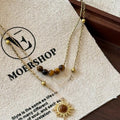 Light Luxury Maillard Style Double Layer Tiger Eye Sunflower Choker Necklace For Women view 2
