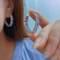 Y2K Sweet Hoop Earrings For Women, Zircon Inlaid Geometric Dress Matching Fashion Jewelry view 3