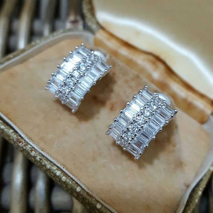 Minimalist Brass Plated Geometric Zircon Stud Earrings For Women Fashion Daily Jewelry