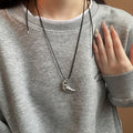Geometric Alloy Croissant Pendant Adjustable Leather Cord Long Sweater Necklace For Women view 3