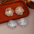 Elegant Multilayer Hollow Flower Petal Alloy Studs With Sparkling Zircon Center Luxury Two Tone Earrings view 1