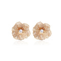 Elegant Multilayer Hollow Flower Petal Alloy Studs With Sparkling Zircon Center Luxury Two Tone Earrings view 5