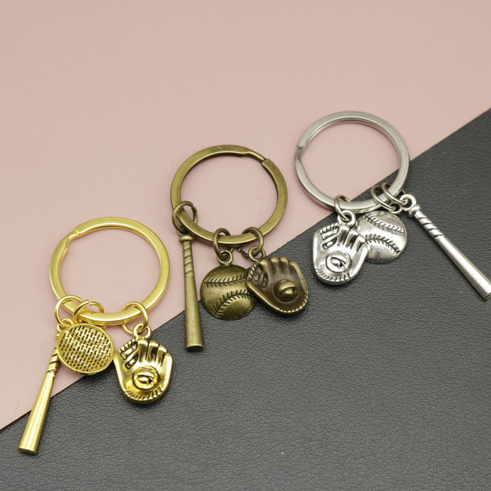 Metal Baseball Bat Glove Keychain Sports Gift