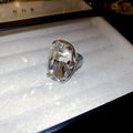 Light Luxury Copper Open Ring With Sparkling Rhinestone Oval Geometric Design view 4