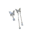 Light Luxury Butterfly Zircon Faux Pearl Asymmetric Stud Earrings With Mother Of Pearl Accents view 5