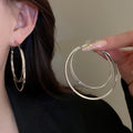 Double Layer Iron Round Hoop Earrings Minimalist Geometric Statement Light Luxury Style view 2