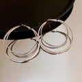 Double Layer Iron Round Hoop Earrings Minimalist Geometric Statement Light Luxury Style view 4
