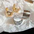Statement Smooth Wide Edge C Hoop Earrings With Silver Pins, Retro Minimalist Metal Design view 3