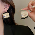 Statement Smooth Wide Edge C Hoop Earrings With Silver Pins, Retro Minimalist Metal Design view 4