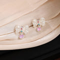 Elegant Korean Silver Alloy Liquid Bow Studs With Purple Crystal Drops And Rhinestone Accents Earrings view 4