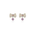 Elegant Korean Silver Alloy Liquid Bow Studs With Purple Crystal Drops And Rhinestone Accents Earrings view 5