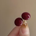Light Luxury Vintage Red Faux Pearl Round Stud Earrings With Silver Pins For Women view 3