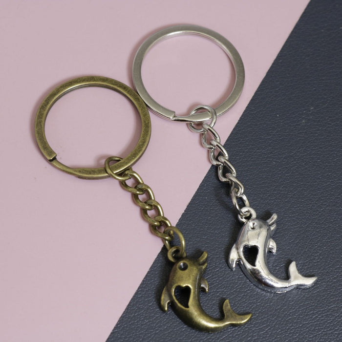 Zinc Alloy Heart Dolphin Keychain Bag Charm Gift