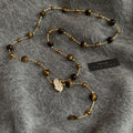 Maillard Style Tiger Eye Sweater Necklace With Zircon Leaf And Round Bead Pendant view 4