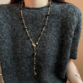 Maillard Style Tiger Eye Sweater Necklace With Zircon Leaf And Round Bead Pendant view 1