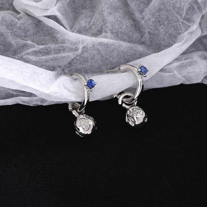 Elegant Blue Zircon Earth Pendant Silver Needle Hoop Drop Earrings