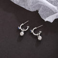 Elegant Blue Zircon Earth Pendant Silver Needle Hoop Drop Earrings view 4