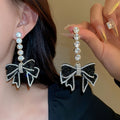 Chic Alloy Bow Drop Earrings With Zirconia Accents And Silver Needle Posts view 1