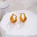 Luxury Gold Tone Alloy Basket Arc Hoop Huggies With Champagne Rhinestone Crystal Rows For Women Earrings view 2