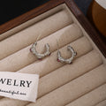 Elegant Irregular C Shape Alloy Stud Hoops With Pink Rhinestone Accents For Women Light Luxury Earrings view 3