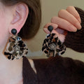 Silver Needle Leopard Print Resin Flower C Shape Stud Earrings Chic Vintage Statement Earrings view 3