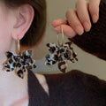 Silver Needle Leopard Print Resin Flower C Shape Stud Earrings Chic Vintage Statement Earrings view 2