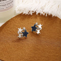 Elegant Denim Blue Enamel Star Rhinestone Silver Needle Stud Fashion Jewelry Earrings view 3