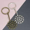 Metal Hollow Floral Disc Keychain Bag Charm Gift view 1