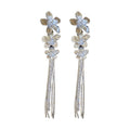 Light Luxury Metal Flower Rhinestone Long Tassel Drop Earrings With Silver Posts view 5