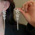 Light Luxury Metal Flower Rhinestone Long Tassel Drop Earrings With Silver Posts view 1