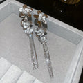 Light Luxury Metal Flower Rhinestone Long Tassel Drop Earrings With Silver Posts view 4