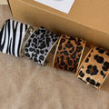 Vintage Leopard Print Flocked Alloy Open Bangle, European American Suede Style Fashion Jewelry view 2
