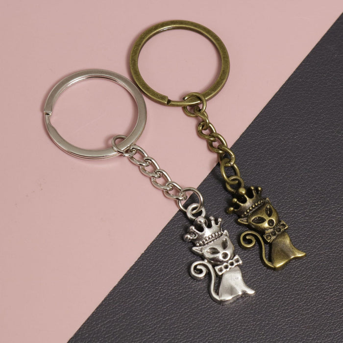 Metal Crown Cat Keychain Bag Charm Gift