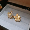 Light Luxury Alloy Flower Cat Eye Stone Double Sided Rhinestone Stud Earrings view 3