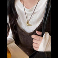 Korean Minimalist Zinc Alloy Croissant Pendant Black Leather Cord Long Sweater Necklace For Women view 3