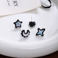 Black Alloy Blue Pink Crystal Star Moon Heart Stud Set Sweet Cool Luxury Women's Fashion Earrings view 3
