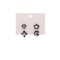 Black Alloy Blue Pink Crystal Star Moon Heart Stud Set Sweet Cool Luxury Women's Fashion Earrings view 5