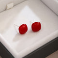 Elegant Korean Style Glossy Candy Bean Acrylic Pearl Studs With Silver Pins For Women Earrings view 3