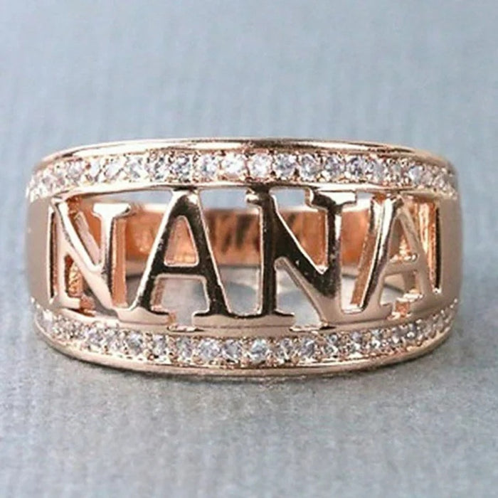 Electroplated Hollow NANA Letter Ring For Women Trendy Personalized Metal Jewelry