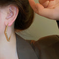 Chic Copper Irregular Diamond Hoop Earrings With Silver Posts Minimalist Statement Jewelry view 3