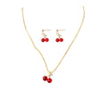 French Vintage Rhinestone Cherry Pendant Necklace Jewelry Set Sweet Luxury Red Crystal Drop Earrings view 5
