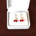 French Vintage Rhinestone Cherry Pendant Necklace Jewelry Set Sweet Luxury Red Crystal Drop Earrings view 3