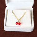 French Vintage Rhinestone Cherry Pendant Necklace Jewelry Set Sweet Luxury Red Crystal Drop Earrings view 4