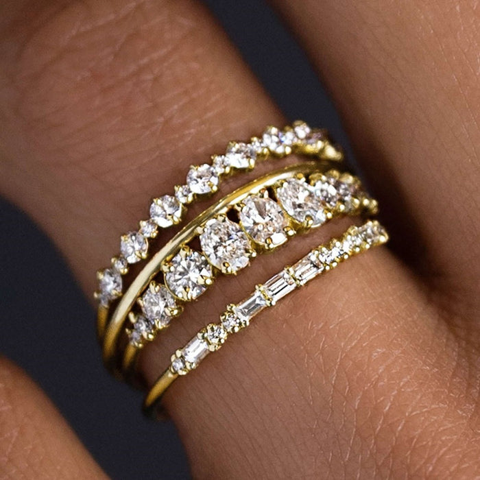 Women's Geometric Ring Four Piece Set, Sparkling Fashion Engagement Wedding Jewelry